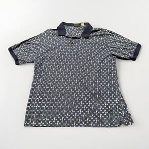 Farah MensPolo‎ Shirt XL Blue Diamond Geometric Golf Short Sleeve DadCore